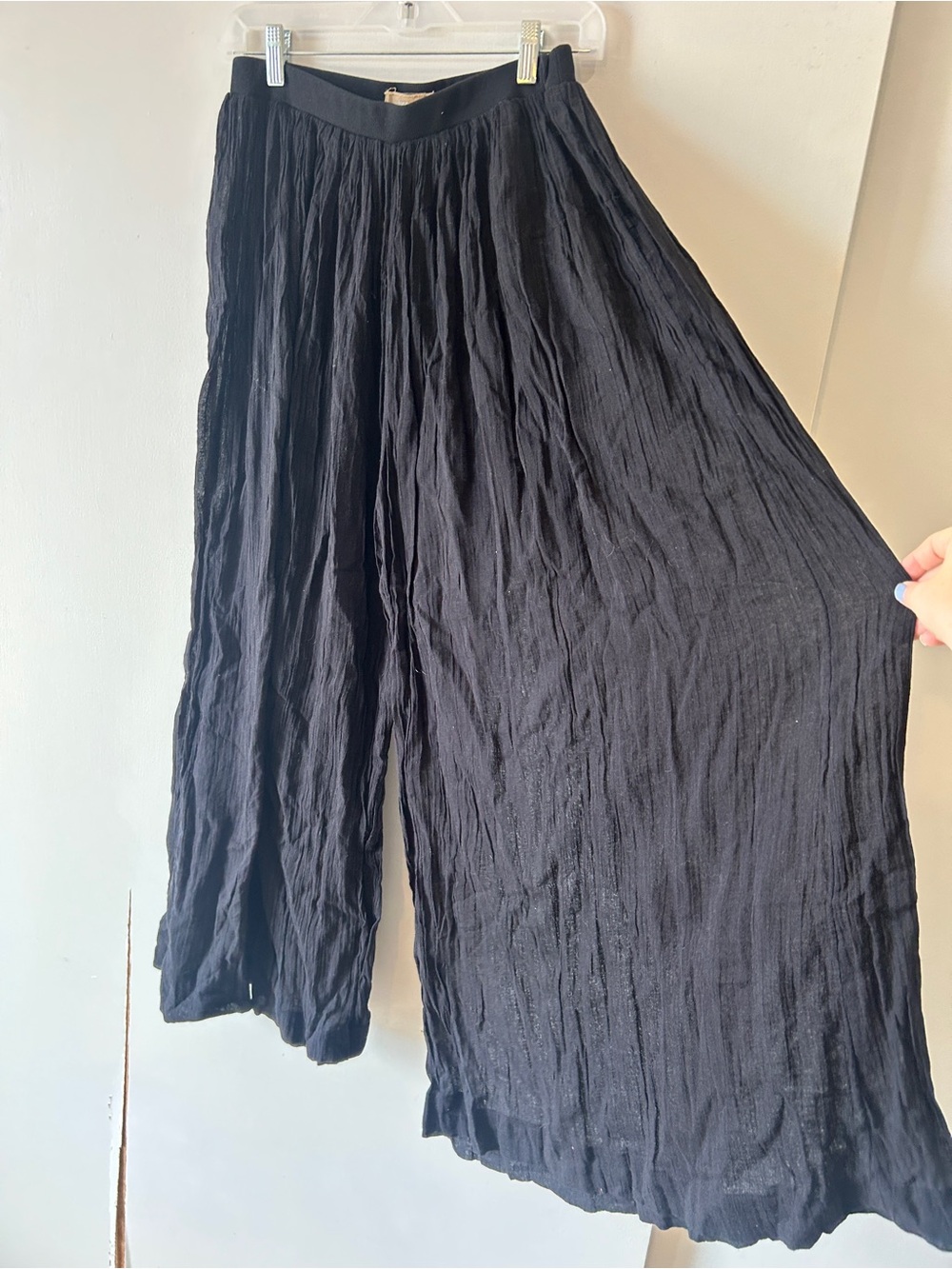 Free People Black Crinkled Wide-Leg Pants